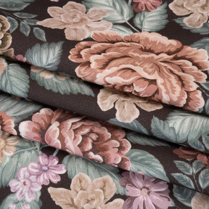 Brushed Cotton Woven - Light Pink, Soft Green and Black Flower Garden - Mood Exclusive Soft Bloom Print