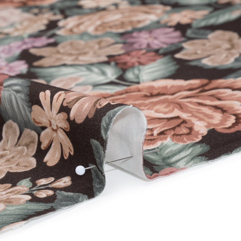 Brushed Cotton Woven - Light Pink, Soft Green and Black Flower Garden - Mood Exclusive Soft Bloom Print - Detail