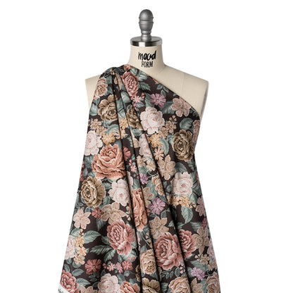 Brushed Cotton Woven - Light Pink, Soft Green and Black Flower Garden - Mood Exclusive Soft Bloom Print