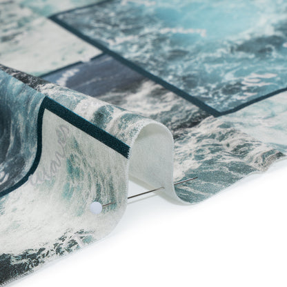 Brushed Cotton Woven - Blue and Gray Ocean Waves Collage - Mood Exclusive Currents & Cursive Print