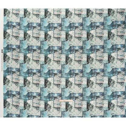 Brushed Cotton Woven - Blue and Gray Ocean Waves Collage - Mood Exclusive Currents & Cursive Print
