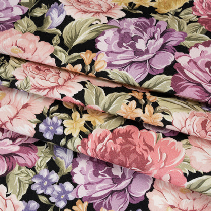 Brushed Cotton Woven - Rose Pink, Purple and Black Blooming Flowers - Mood Exclusive Tender Bloom Print Folded