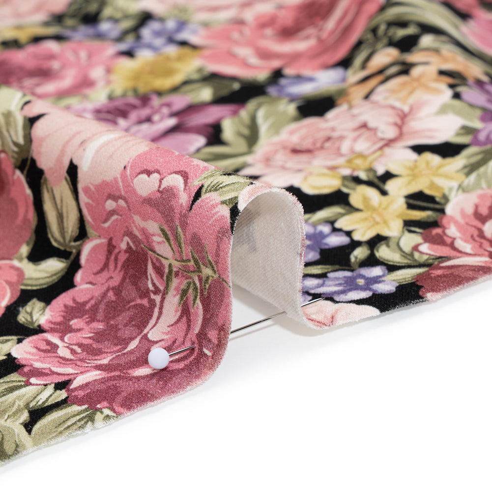 Brushed Cotton Woven - Rose Pink, Purple and Black Blooming Flowers - Mood Exclusive Tender Bloom Print Detail