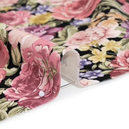 Brushed Cotton Woven - Rose Pink, Purple and Black Blooming Flowers - Mood Exclusive Tender Bloom Print Detail