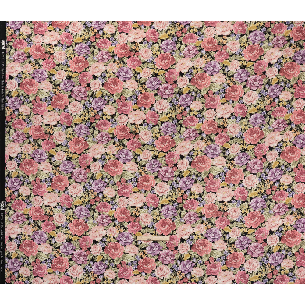 Brushed Cotton Woven - Rose Pink, Purple and Black Blooming Flowers - Mood Exclusive Tender Bloom Print Full