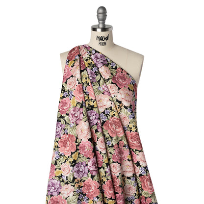 Brushed Cotton Woven - Rose Pink, Purple and Black Blooming Flowers - Mood Exclusive Tender Bloom Print Drape