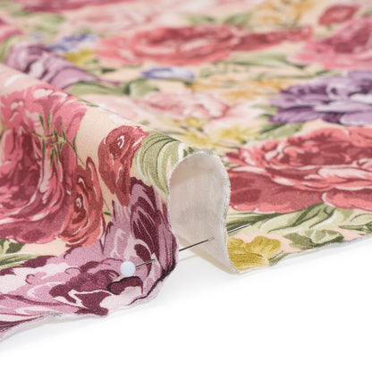 Brushed Cotton Woven - Pale Pink, Purple and Rose Red Blooming Flowers - Mood Exclusive Tender Bloom Print Detail