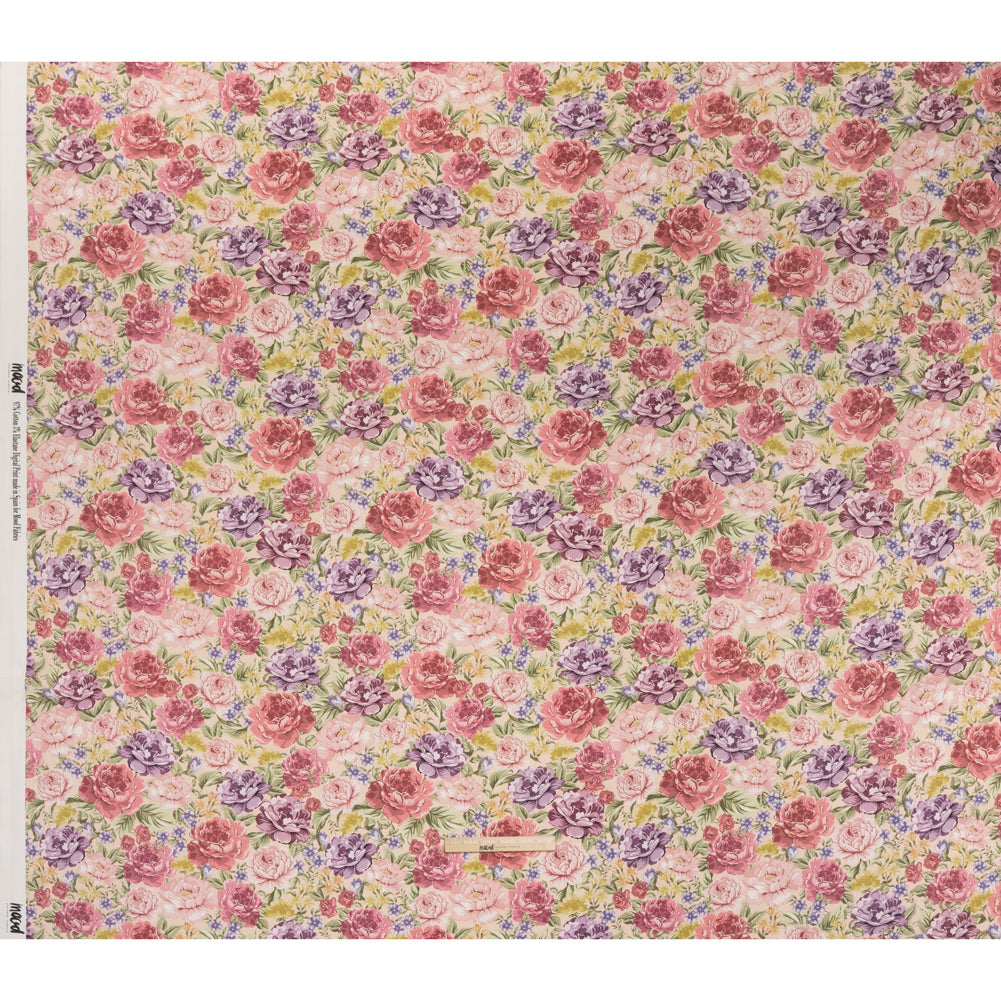 Brushed Cotton Woven - Pale Pink, Purple and Rose Red Blooming Flowers - Mood Exclusive Tender Bloom Print Full