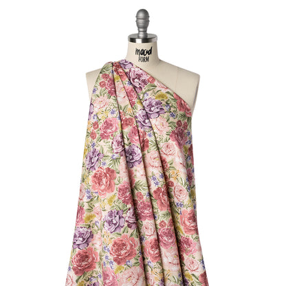 Brushed Cotton Woven - Pale Pink, Purple and Rose Red Blooming Flowers - Mood Exclusive Tender Bloom Print Drape