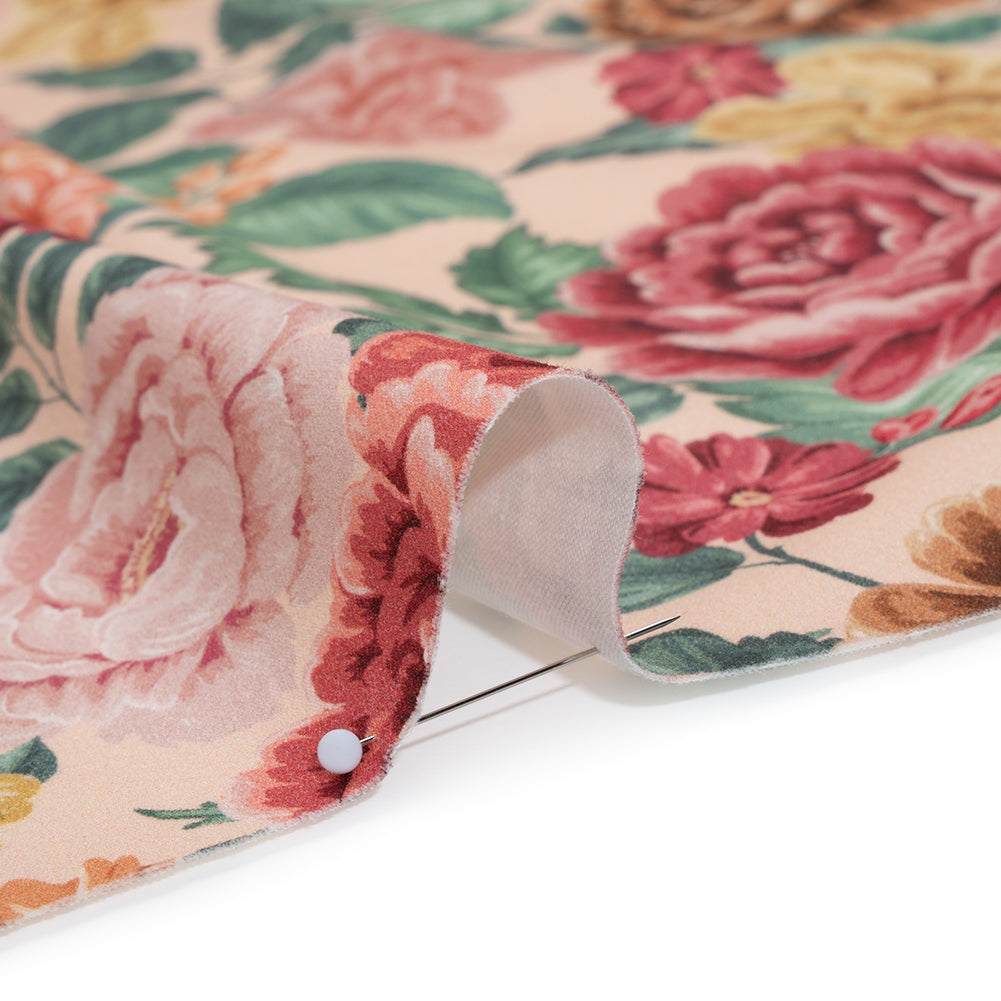 Brushed Cotton Woven - Coral Pink, Yellow and Green Flowers on Peach - Mood Exclusive Briar Lane Print - Detail