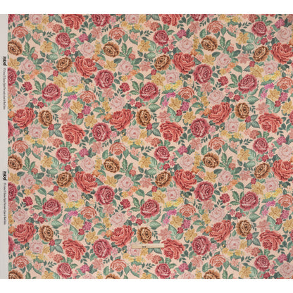 Brushed Cotton Woven - Coral Pink, Yellow and Green Flowers on Peach - Mood Exclusive Briar Lane Print