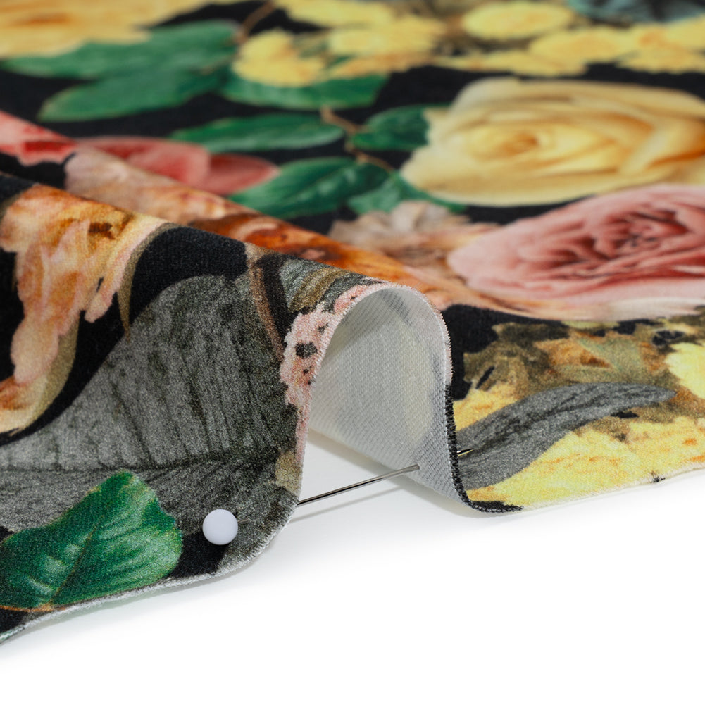 Brushed Cotton Woven - Red, Green and Yellow Photorealistic Florals - Mood Exclusive Botanica Viva Print - Detail