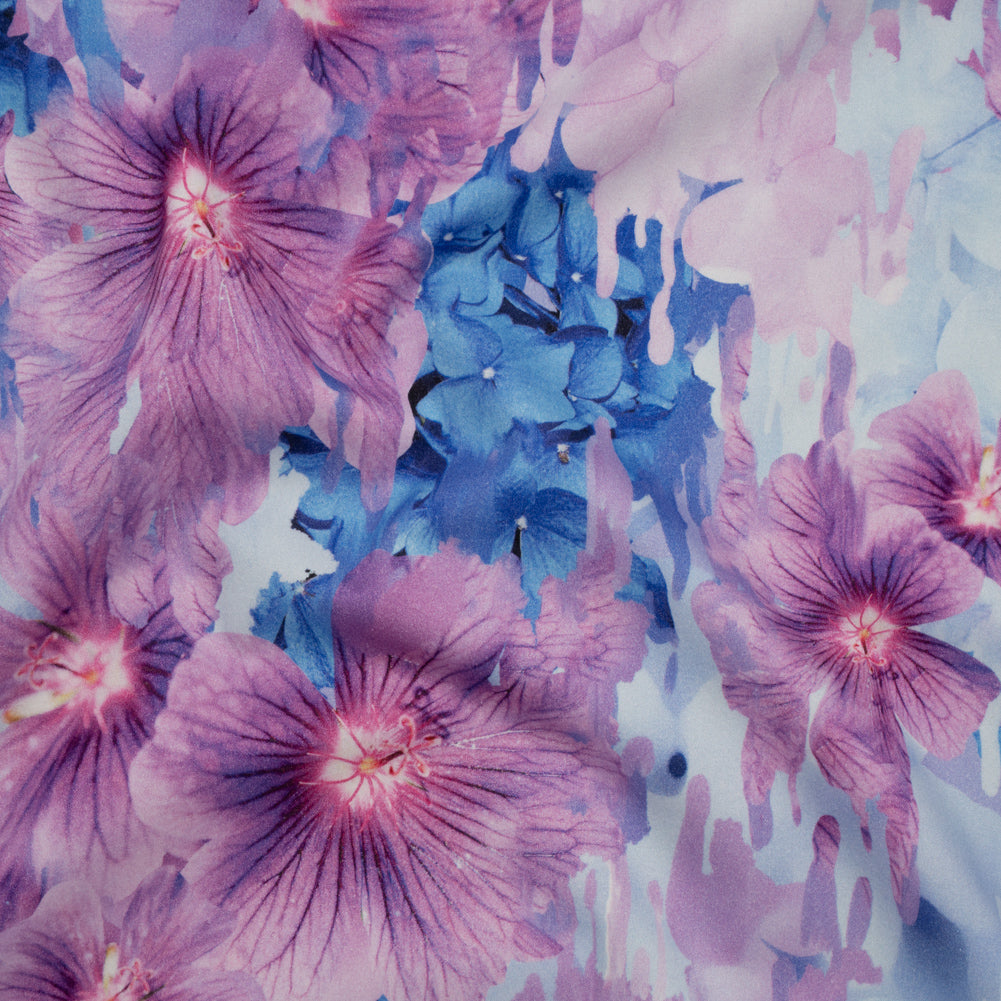 Brushed Cotton Woven - Lilac and Light Blue Melting Flowers - Mood Exclusive Darling Daydream Print