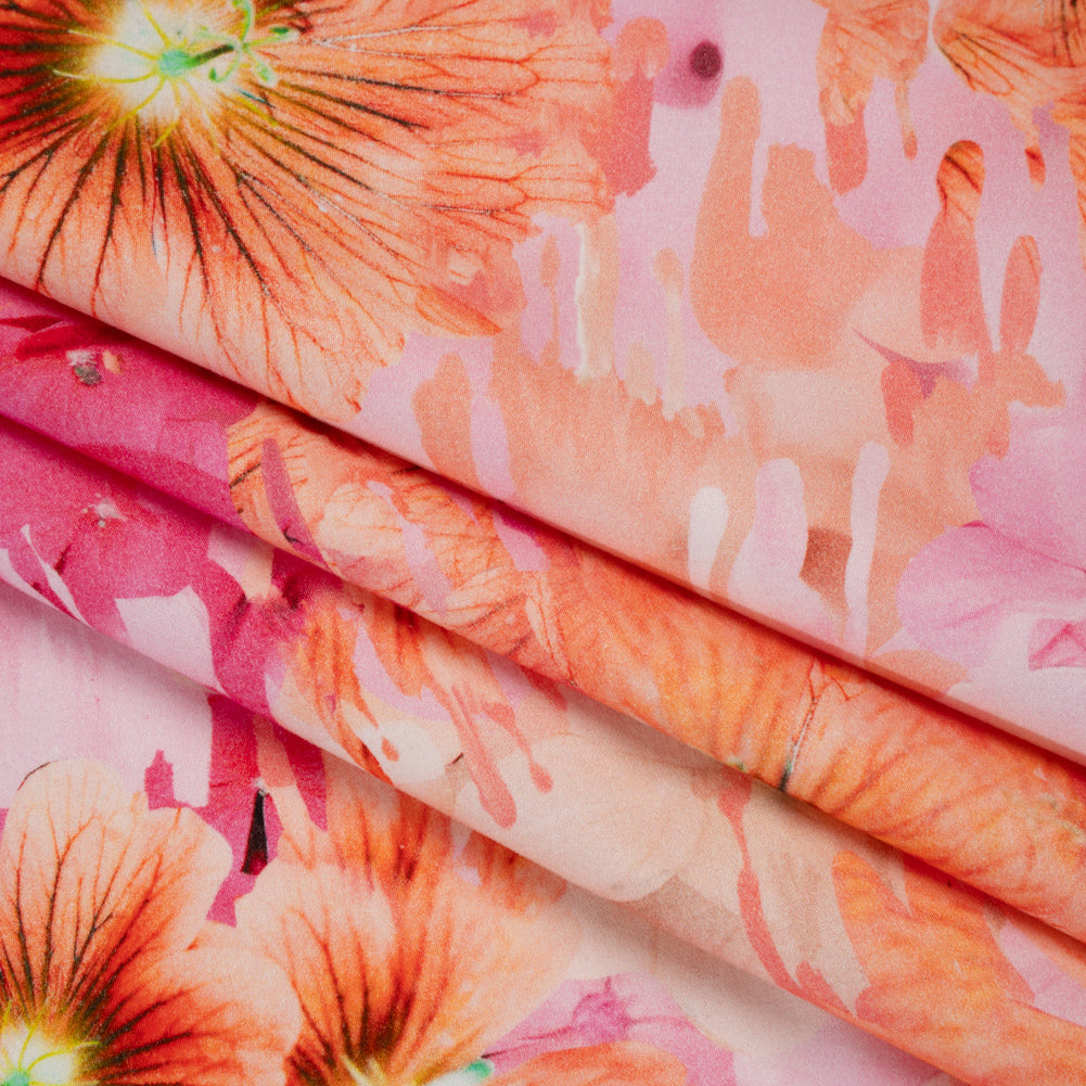 Brushed Cotton Woven - Pink and Orange Melting Flowers - Mood Exclusive Darling Daydream Print Folded