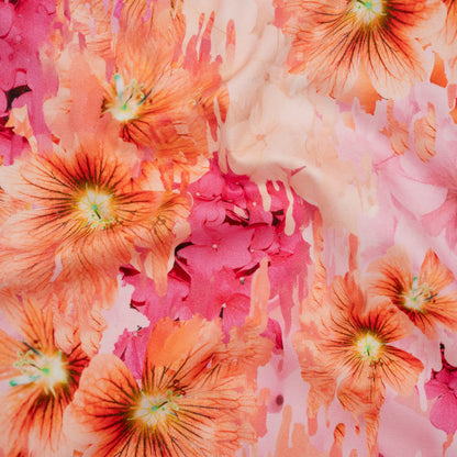 Brushed Cotton Woven - Pink and Orange Melting Flowers - Mood Exclusive Darling Daydream Print
