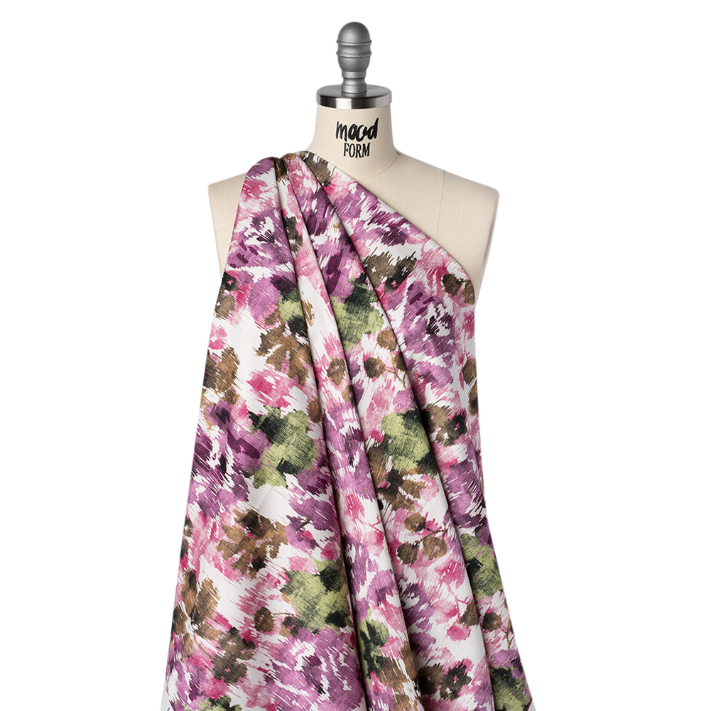 Brushed Cotton Woven - Purple, Green and Brown Ikat Florals - Mood Exclusive Reflecting Pool Print - Drape
