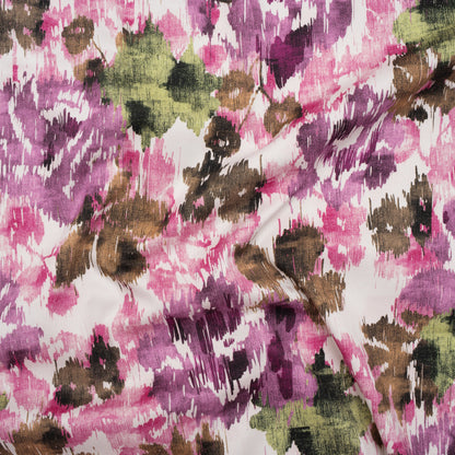 Brushed Cotton Woven - Purple, Green and Brown Ikat Florals - Mood Exclusive Reflecting Pool Print