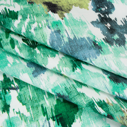 Brushed Cotton Woven - Green, Blue and Olive Ikat Florals - Mood Exclusive Reflecting Pool Print