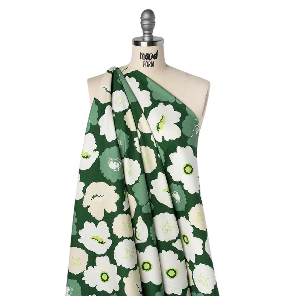 Brushed Cotton Woven - Green, Beige and White Simple Florals - Mood Exclusive Popping Petals Print Drape