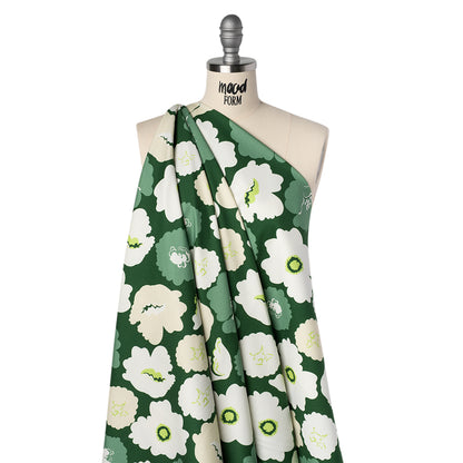 Brushed Cotton Woven - Green, Beige and White Simple Florals - Mood Exclusive Popping Petals Print Drape