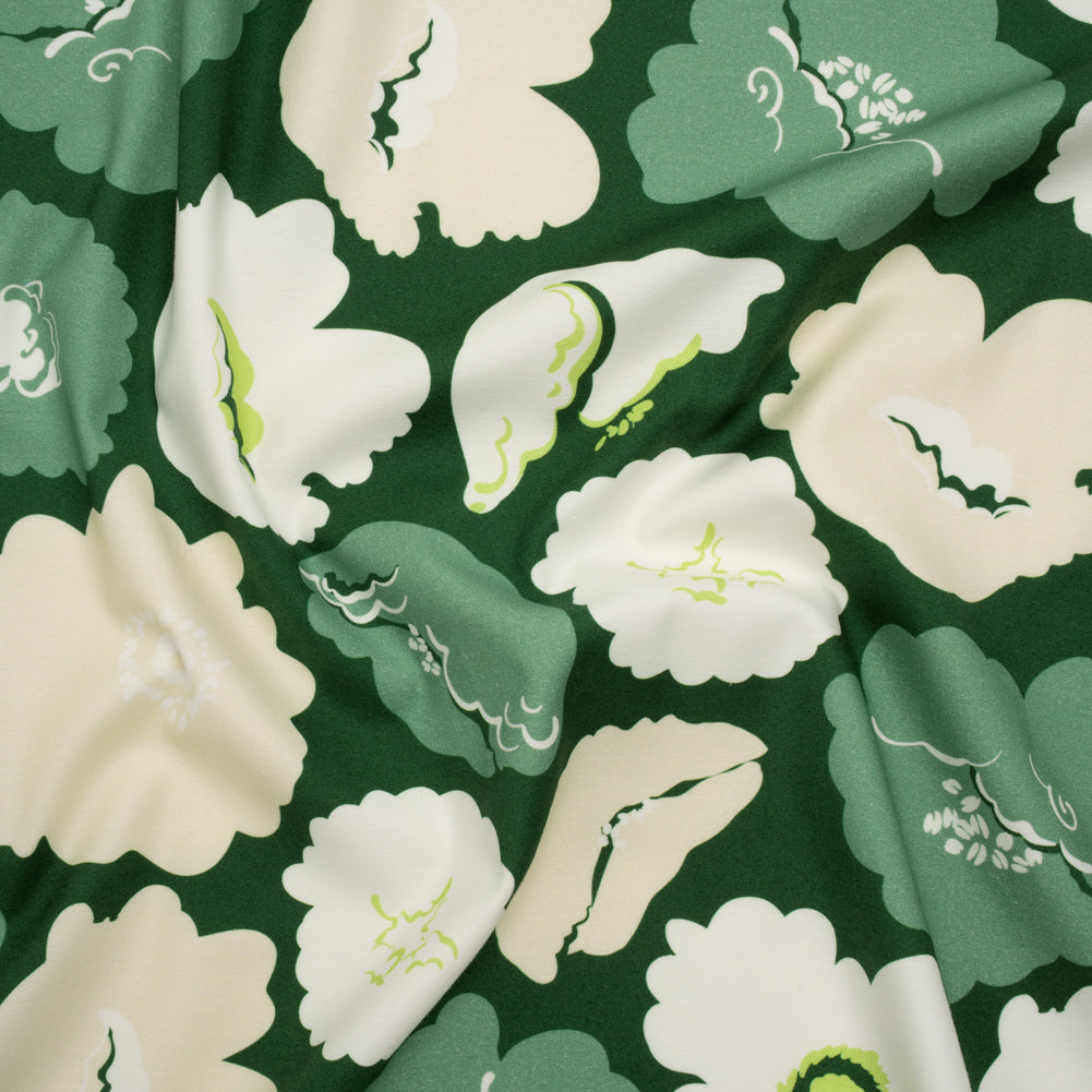 Brushed Cotton Woven - Green, Beige and White Simple Florals - Mood Exclusive Popping Petals Print