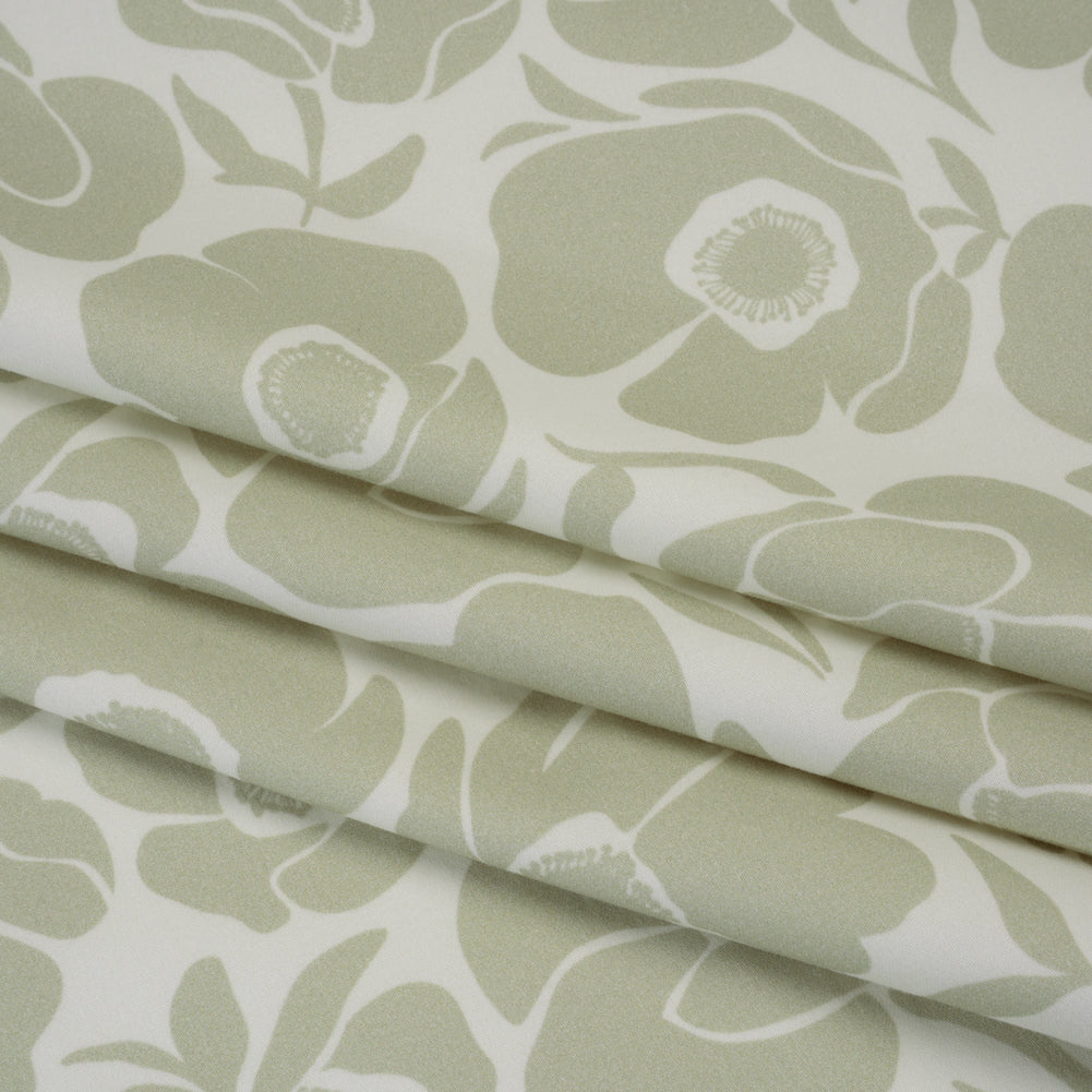 Brushed Cotton Woven - Cream and Beige Simple Poppies - Mood Exclusive Poppy Impressions Print - Folded