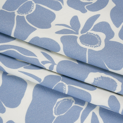 Brushed Cotton Woven - Blue and Off White Simple Poppies - Mood Exclusive Poppy Impressions Print