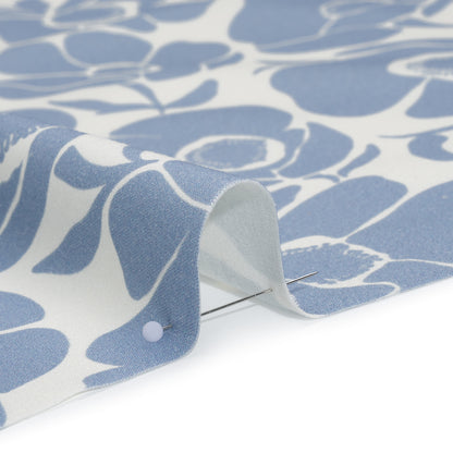 Brushed Cotton Woven - Blue and Off White Simple Poppies - Mood Exclusive Poppy Impressions Print