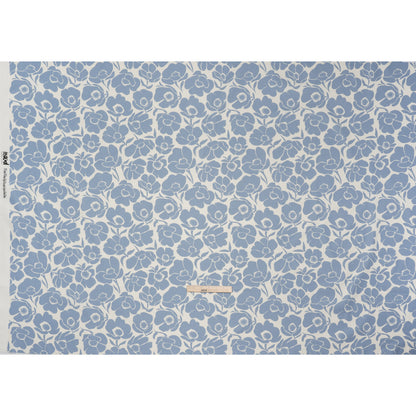 Brushed Cotton Woven - Blue and Off White Simple Poppies - Mood Exclusive Poppy Impressions Print