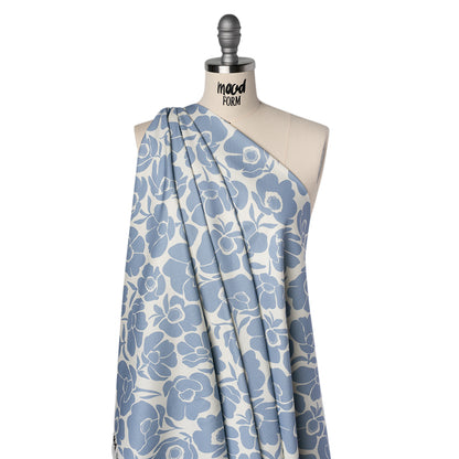 Brushed Cotton Woven - Blue and Off White Simple Poppies - Mood Exclusive Poppy Impressions Print