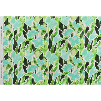 Brushed Cotton Woven - Aqua Blue, Lime and Forest Green Leaf Shapes - Mood Exclusive Watercolor Grove Print