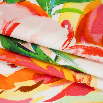 Brushed Cotton Woven - Pink, Yellow and Green Bold Painterly Flowers - Mood Exclusive Blooming Impasto Print