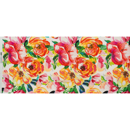 Brushed Cotton Woven - Pink, Yellow and Green Bold Painterly Flowers - Mood Exclusive Blooming Impasto Print