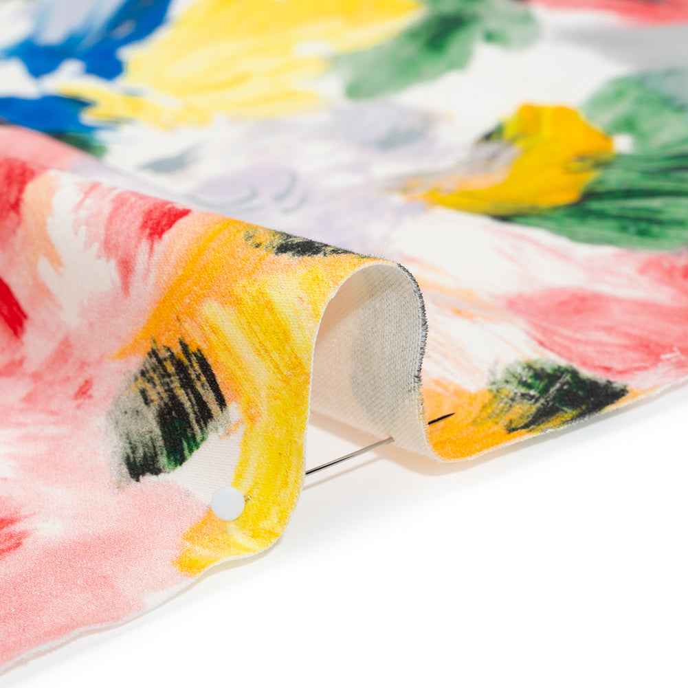 Brushed Cotton Woven - Red, Yellow and Blue Painted Roses - Mood Exclusive Palette of Petals Print Detail