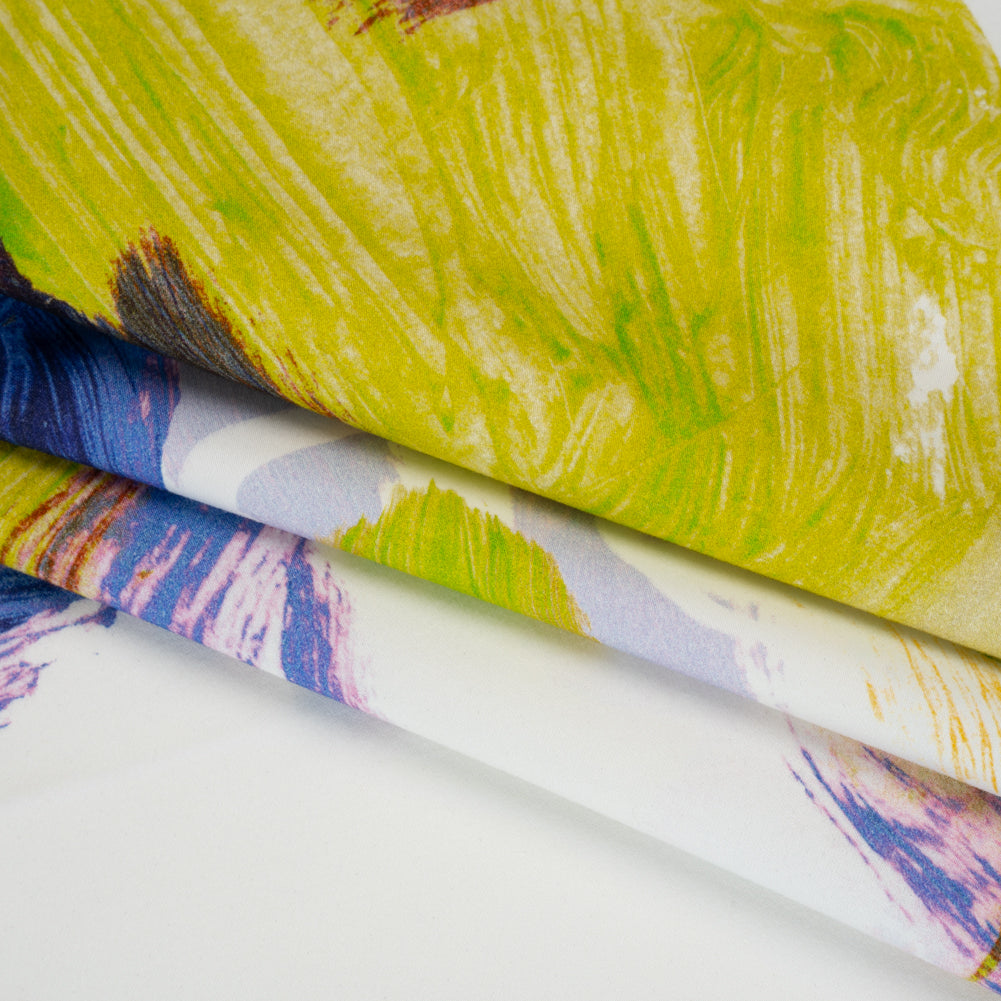 Brushed Cotton Woven - Chartreuse, Blue and Pale Purple Big Brush Strokes - Mood Exclusive Color Study Print - Folded