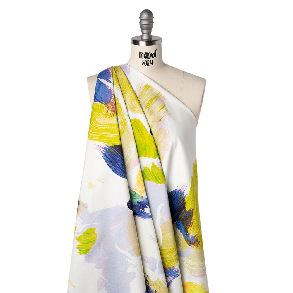 Brushed Cotton Woven - Chartreuse, Blue and Pale Purple Big Brush Strokes - Mood Exclusive Color Study Print - Drape