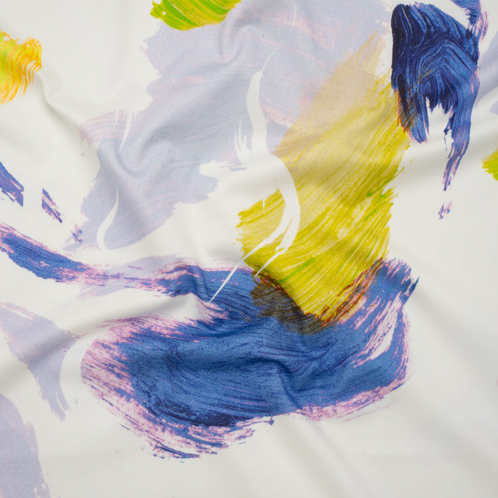 Brushed Cotton Woven - Chartreuse, Blue and Pale Purple Big Brush Strokes - Mood Exclusive Color Study Print
