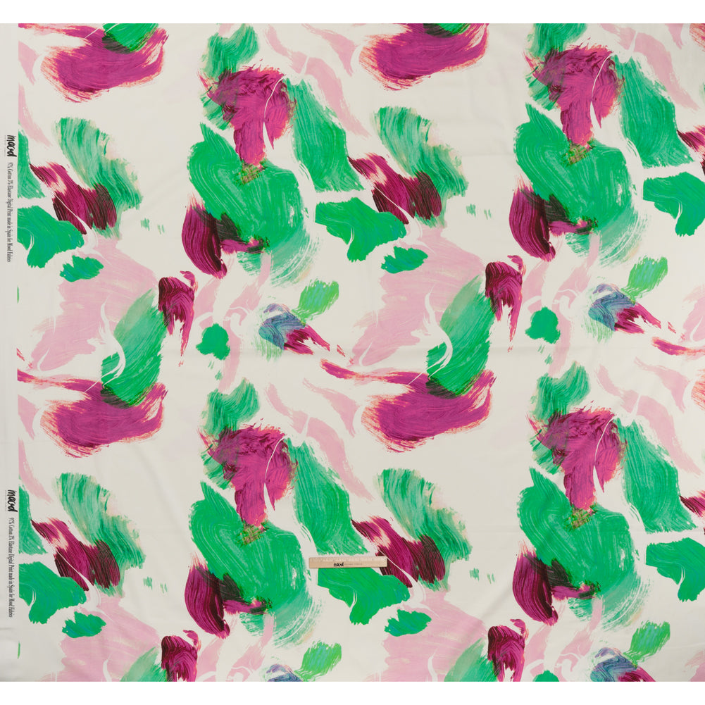 Brushed Cotton Woven - Emerald, Fuchsia and Pale Pink Big Brush Strokes - Mood Exclusive Color Study Print - Full