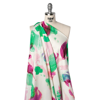 Brushed Cotton Woven - Emerald, Fuchsia and Pale Pink Big Brush Strokes - Mood Exclusive Color Study Print