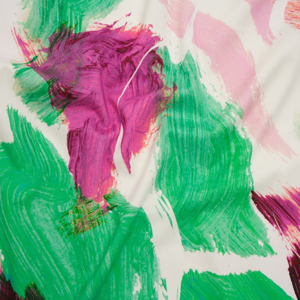 Brushed Cotton Woven - Emerald, Fuchsia and Pale Pink Big Brush Strokes - Mood Exclusive Color Study Print
