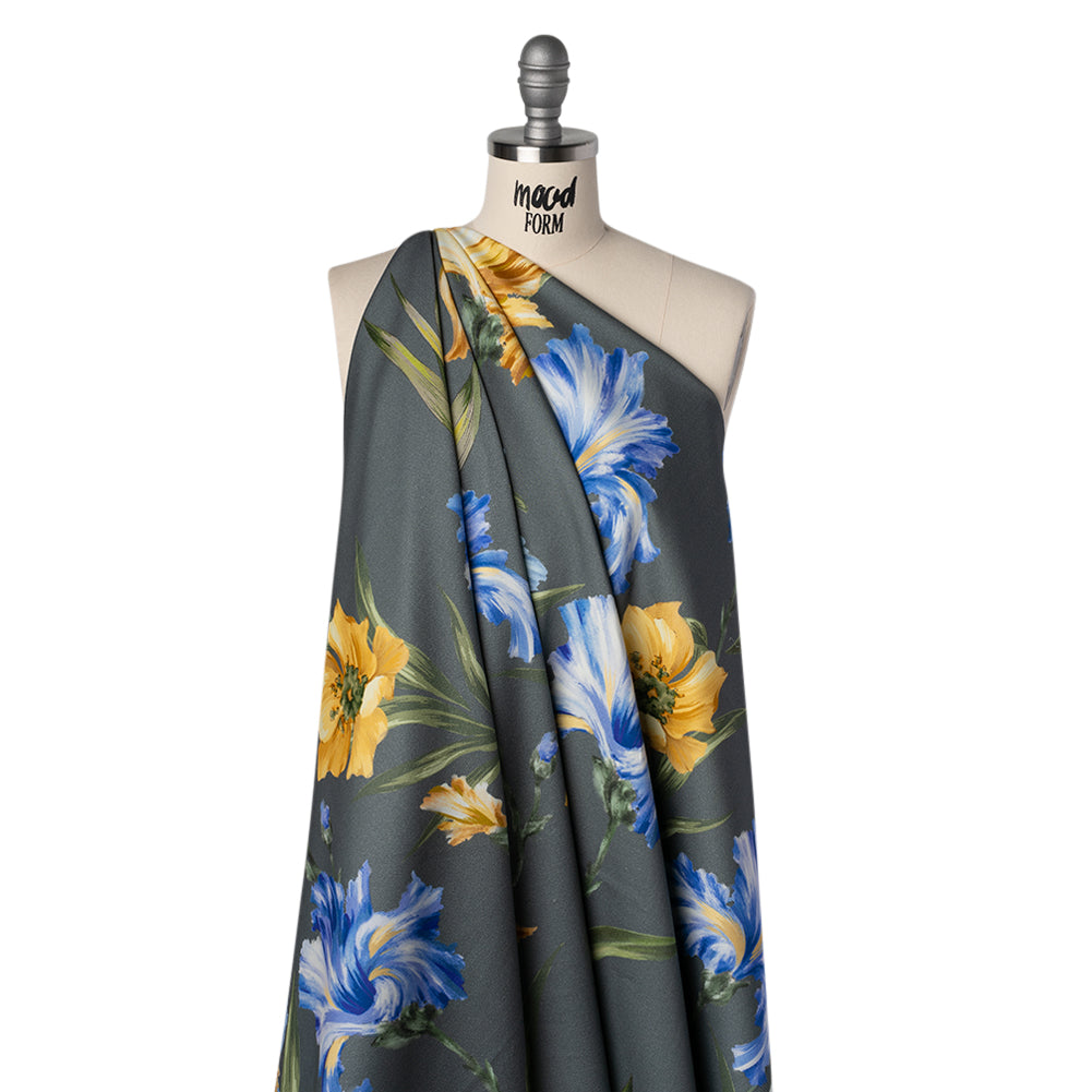 Brushed Cotton Woven - Golden Yellow, Blue and Gray Big Lilies - Mood Exclusive Language of Lilies Print Drape