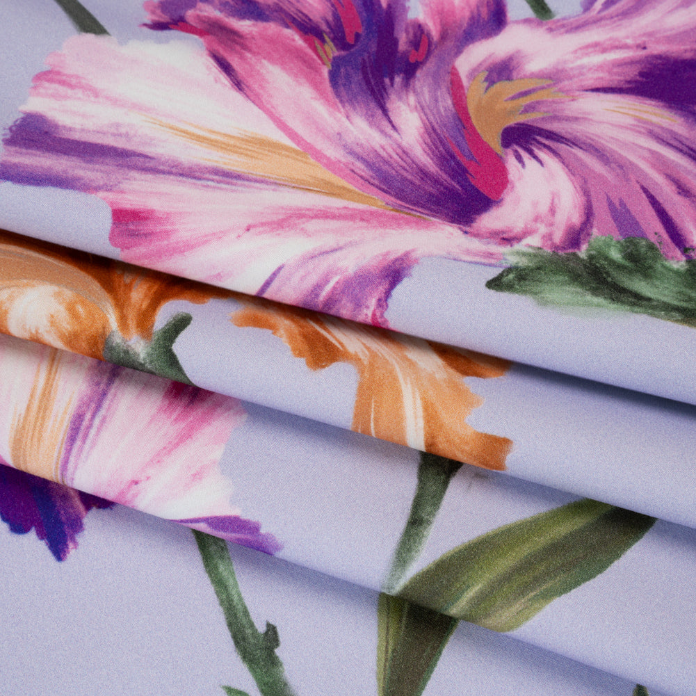 Brushed Cotton Woven - Burnt Orange, Purple and Lavender Big Lilies - Mood Exclusive Language of Lilies Print Folded