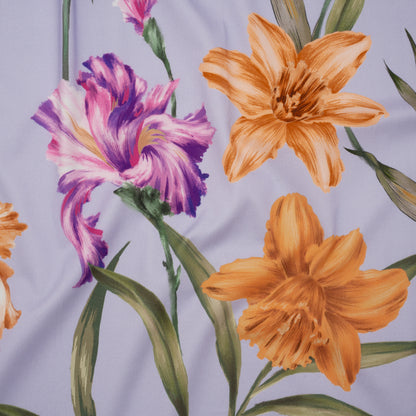 Brushed Cotton Woven - Burnt Orange, Purple and Lavender Big Lilies - Mood Exclusive Language of Lilies Print