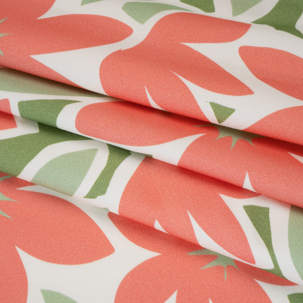 Brushed Cotton Woven - Coral Rose, Sage and Basil Green Flat Flowers - Mood Exclusive Bloom Block Print - Folded