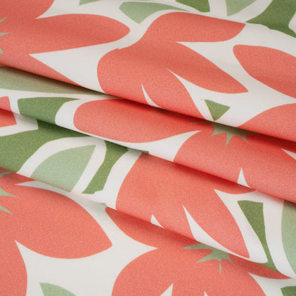 Brushed Cotton Woven - Coral Rose, Sage and Basil Green Flat Flowers - Mood Exclusive Bloom Block Print