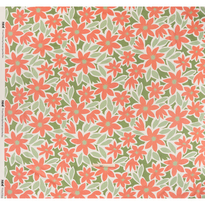 Brushed Cotton Woven - Coral Rose, Sage and Basil Green Flat Flowers - Mood Exclusive Bloom Block Print