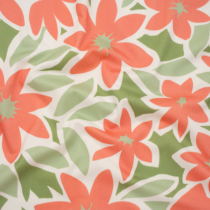 Brushed Cotton Woven - Coral Rose, Sage and Basil Green Flat Flowers - Mood Exclusive Bloom Block Print