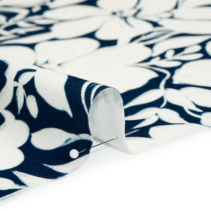 Brushed Cotton Woven - Navy and Ivory Floral - Mood Exclusive Whitewash Bloom Print Detail