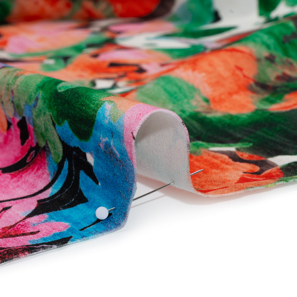Brushed Cotton Woven - Pink, Blue and Orange Striated Painted Flowers - Mood Exclusive Painter’s Bouquet Print Detail