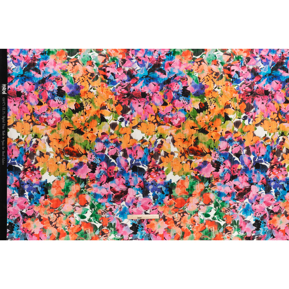 Brushed Cotton Woven - Pink, Blue and Orange Striated Painted Flowers - Mood Exclusive Painter’s Bouquet Print Full